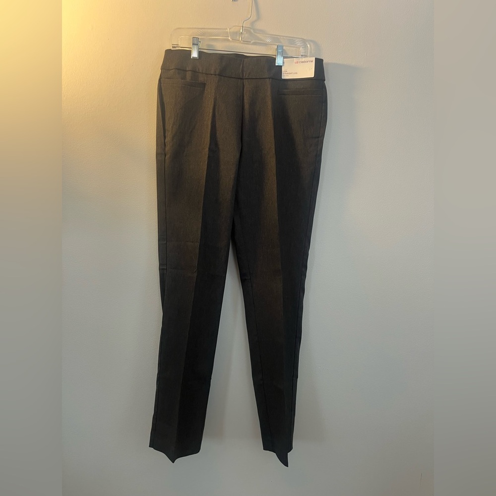 Liz Claiborne Lisa Straight Leg Mid Rise Dress Pants Charcoal
